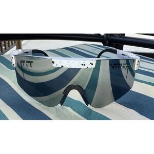 Pit Viper White Frame Black Mirrored Shield Cycling Sunglasses Unisex